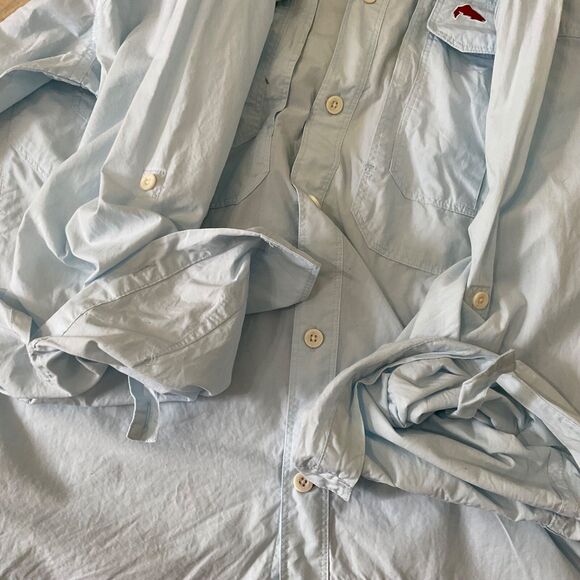 SIMMS Fishing Guide Shirt Mens Sz XXL Blue Long Sleeve Button Vented Zip Pockets - Picture 12 of 13